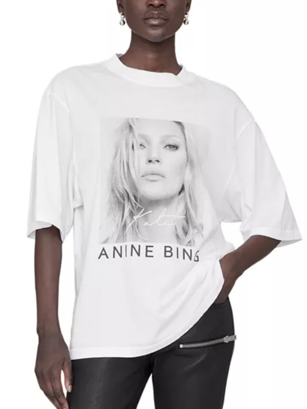 Anine Bing Avi Kate Moss White Graphic Tee Size Small 100% Cotton